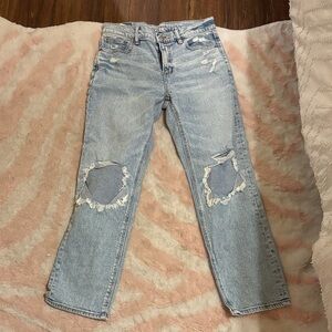 American Eagle Outfitters Light Wash Ripped Straight Jeans